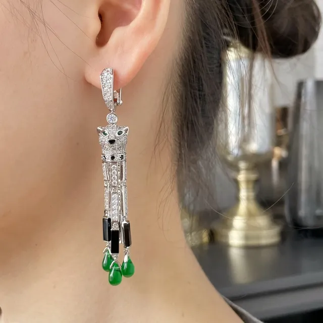 Cartier Panthère Motivo de Panther Diamantes e Cabochons Verdes Brincos 7