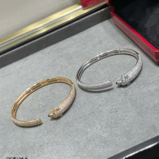 Cartier Panthère Pavé Panther Head Open Bangle Bracelets