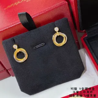 Cartier Trinity Gold Silver Triple Interlocking Hoops Single Stone Stud Earrings