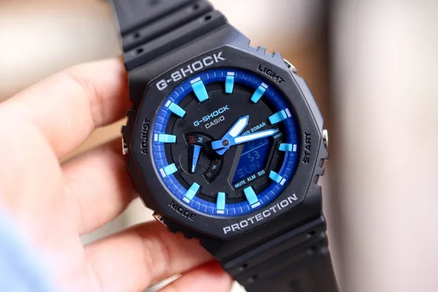 Casio Black Blue Matte Resin Case Octagonal Bezel Watch 3
