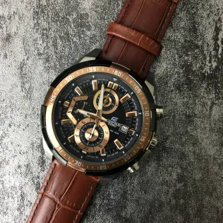Casio Edifice Cronógrafo Dial Negro Correa de Cuero Marrón Reloj de Cuarzo