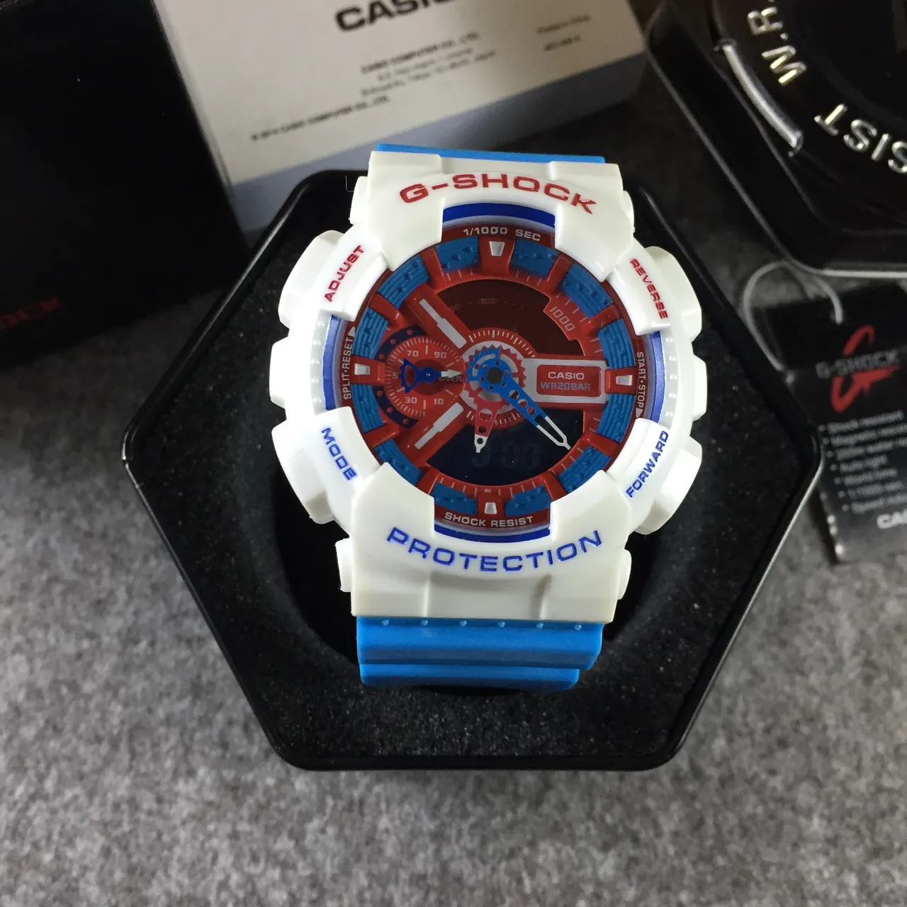 Casio G-Shock GA-110 Branco Azul Vermelho Relógio Esportivo 13