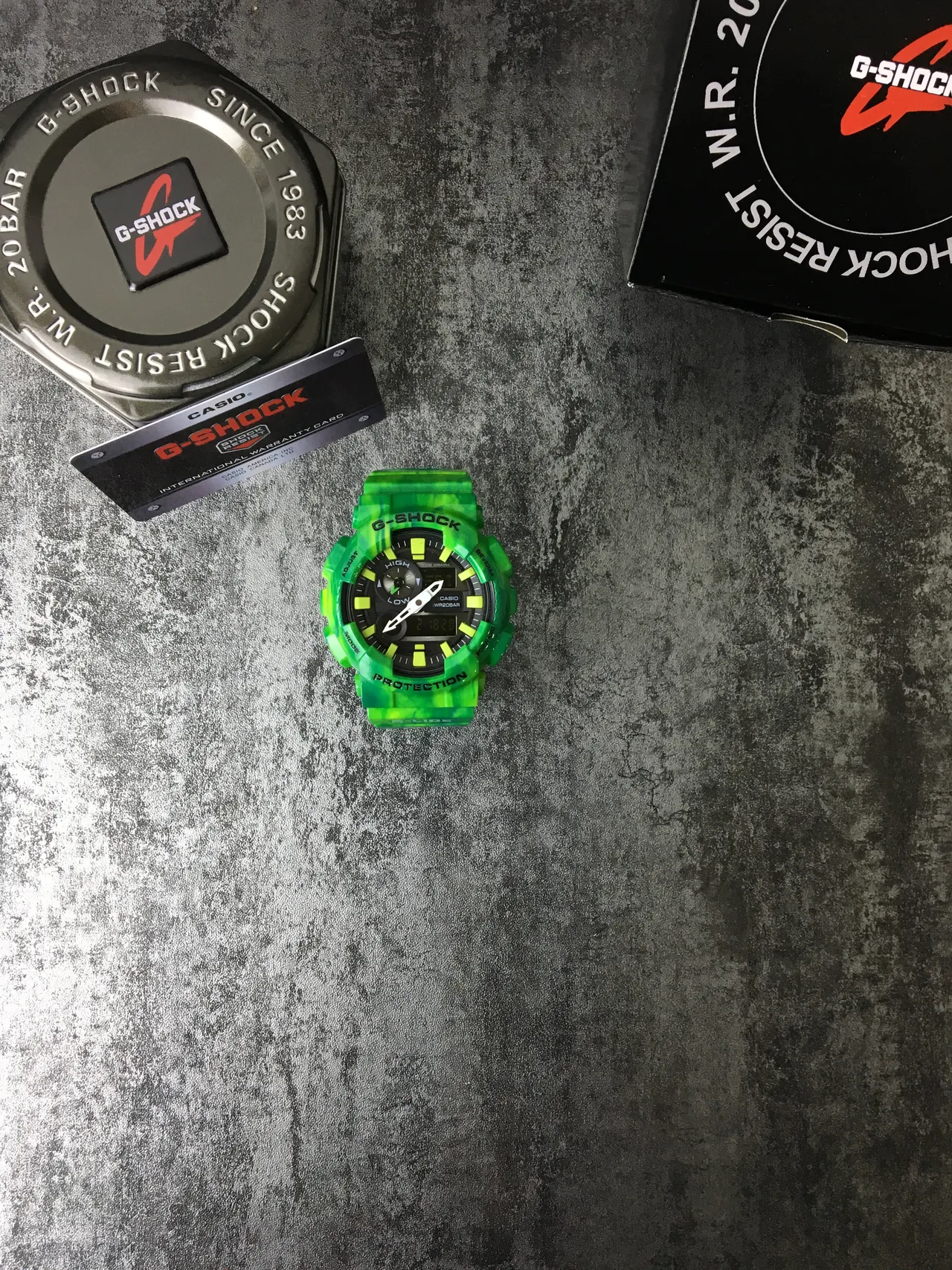 Casio Verde Amarelo translúcido marmoleado resina acentos em negrito relógio 3