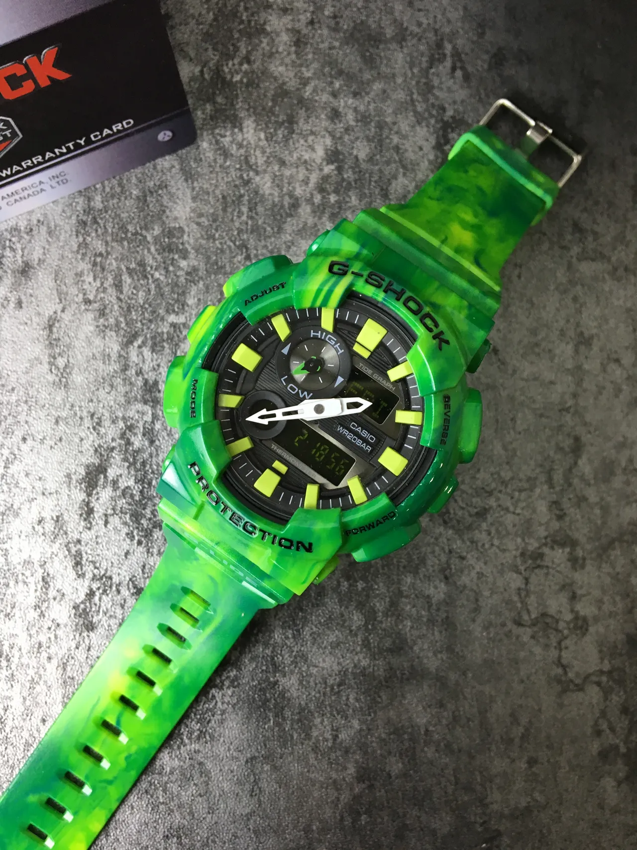 Casio Verde Amarelo translúcido marmoleado resina acentos em negrito relógio 6