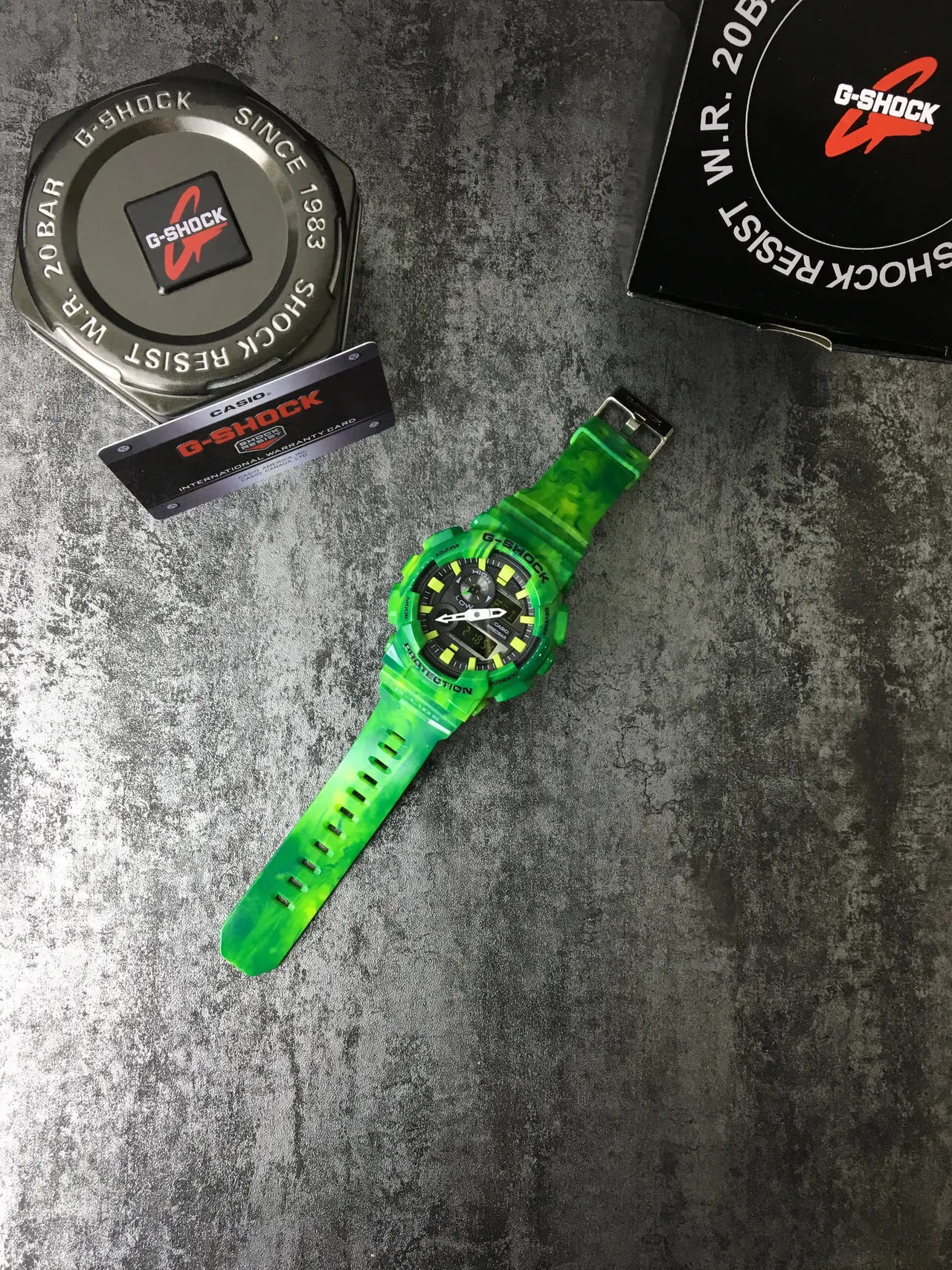 Casio Verde Amarelo translúcido marmoleado resina acentos em negrito relógio 7