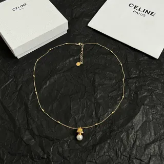 Celine Collier Chaîne à Perles Dorée avec Pendentif Perle