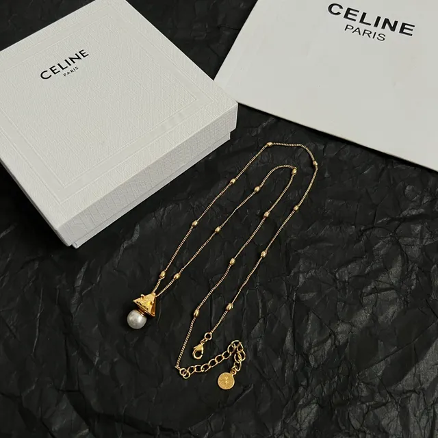 Celine Collier Chaîne à Perles Dorée avec Pendentif Perle 5