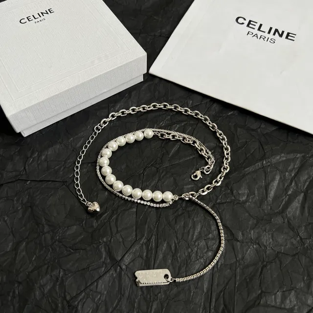 Celine Colar de Corrente com Pérolas e Cristais em Camadas 3