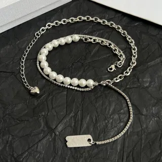 Celine Layered Pearl and Crystal Chain Necklace
