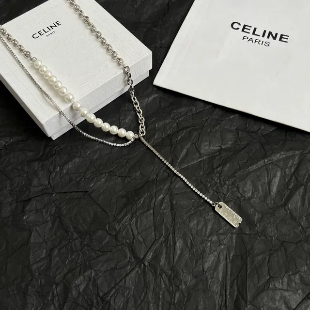 Celine Colar de Corrente com Pérolas e Cristais em Camadas 6