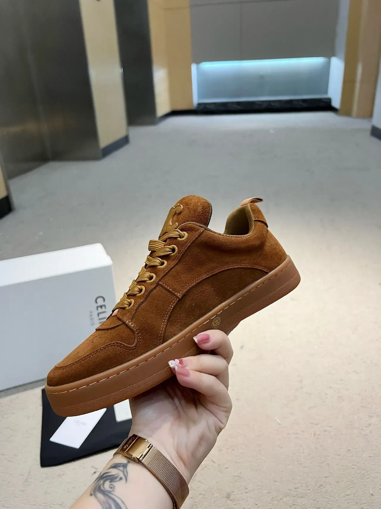 Celine Triomphe Brown Suede Lifestyle Sneakers 5
