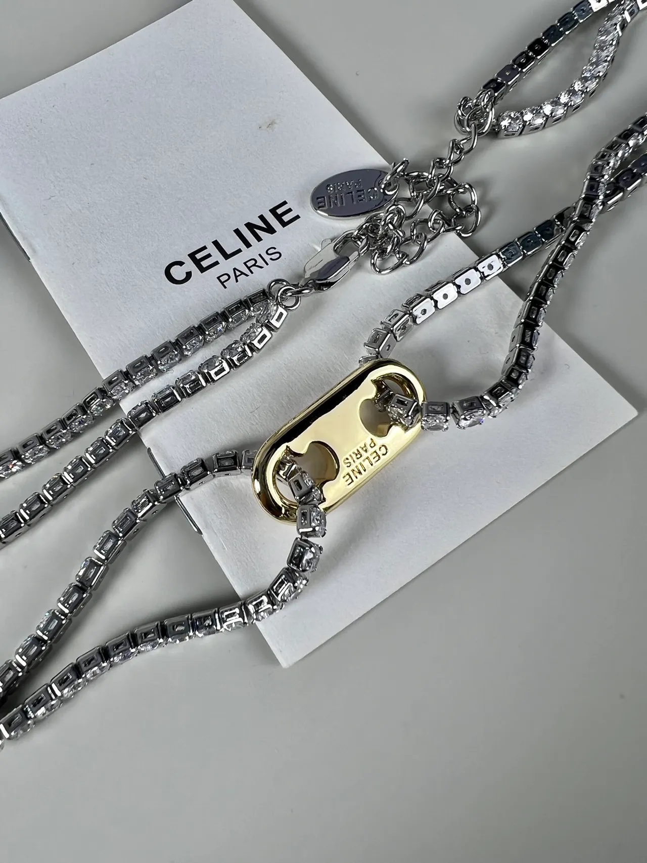 Celine Triomphe Double-Strand Pave Crystal Necklace 2