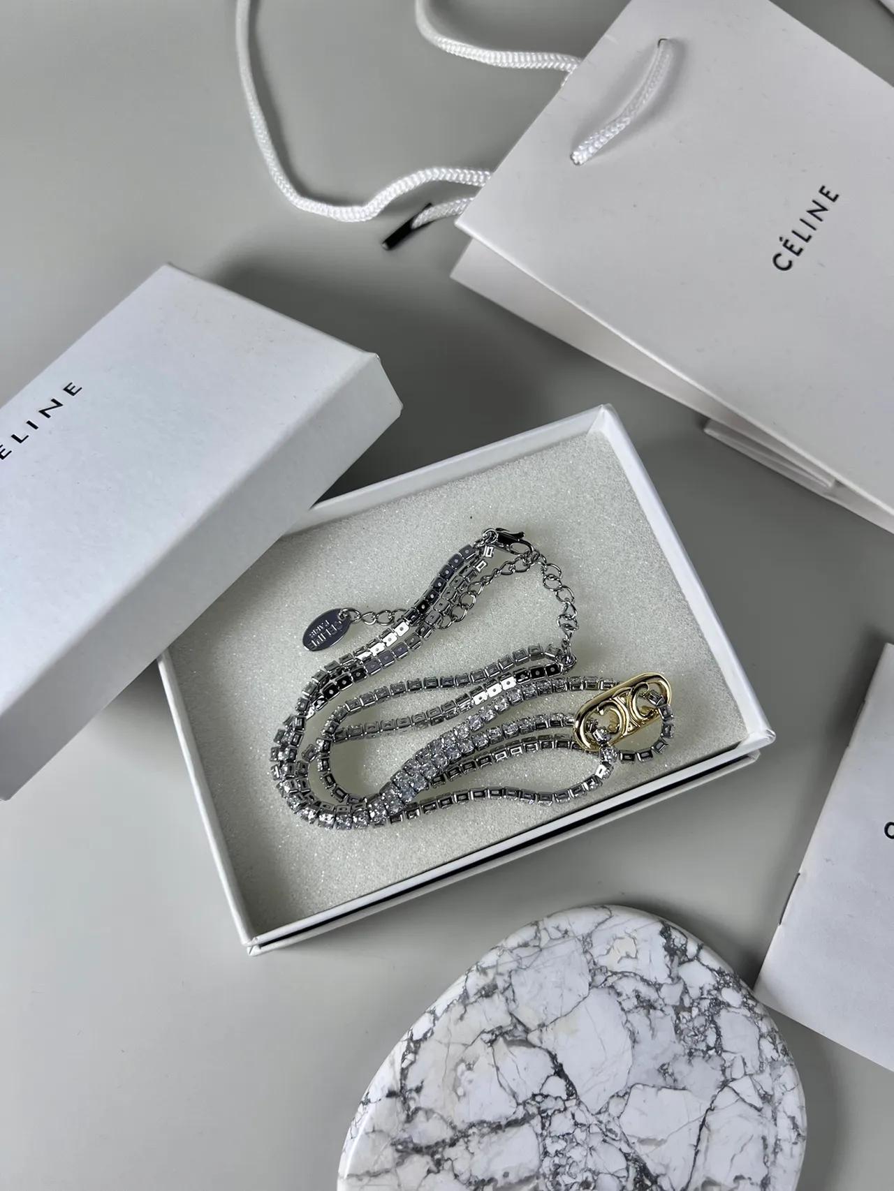 Celine Triomphe Double-Strand Pave Crystal Necklace 4