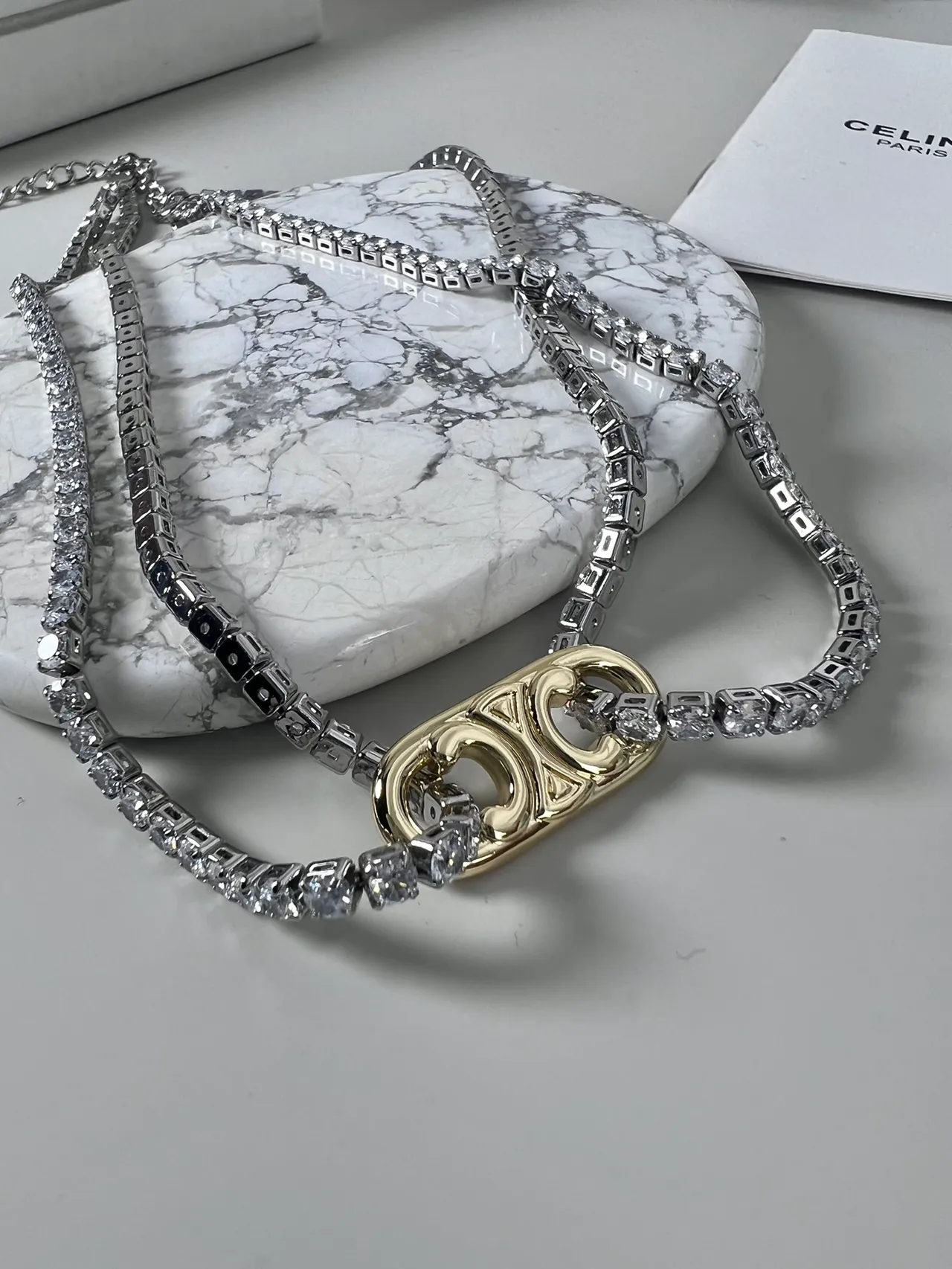 Celine Triomphe Double-Strand Pave Crystal Necklace 5