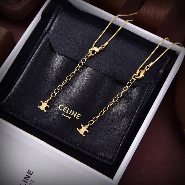 Celine Triomphe Gold Black Chain Oval Logo Pendant Necklace 4