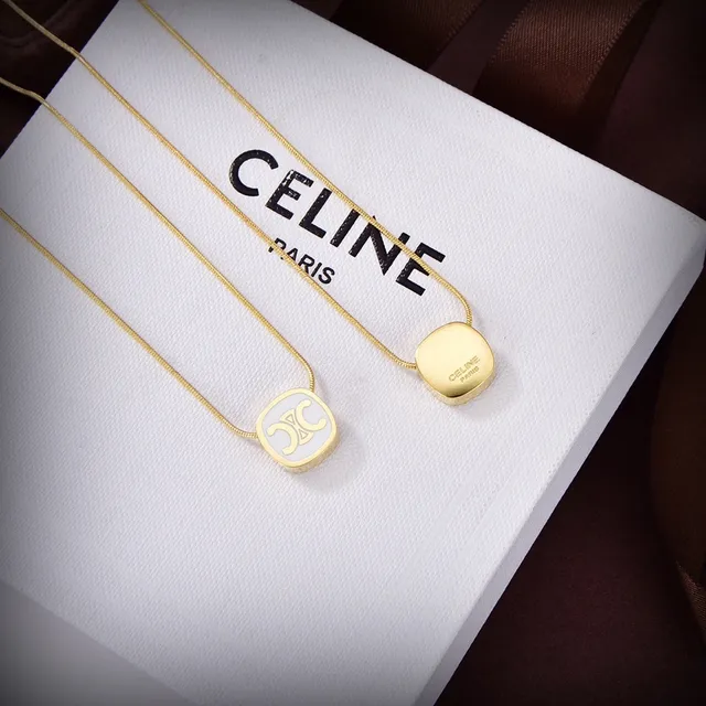 Celine Triomphe Gold Black Chain Oval Logo Pendant Necklace 6