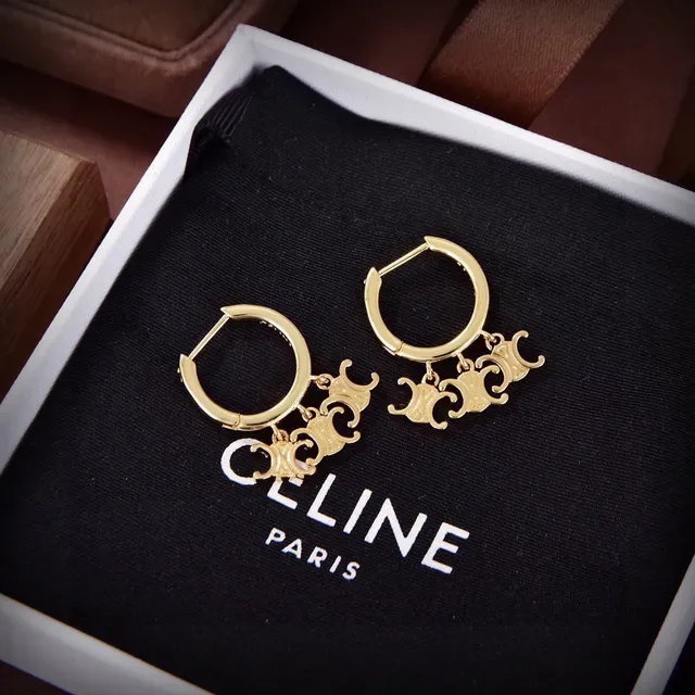 Celine Triomphe Gold Hinged Hoop Earrings 2