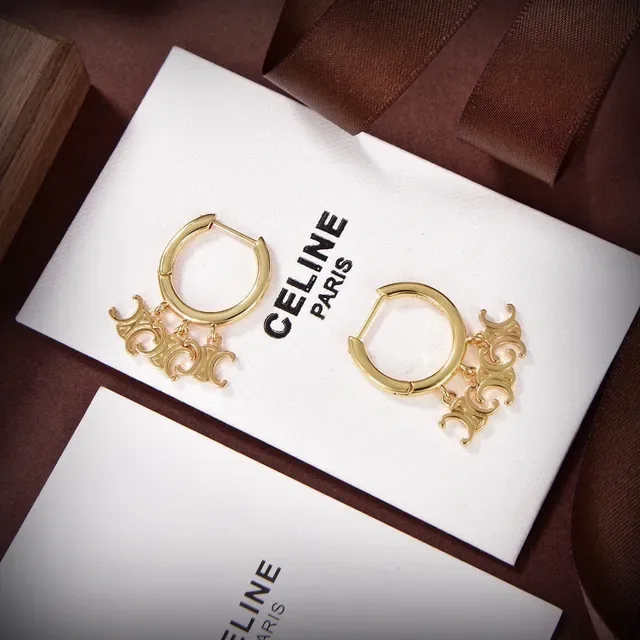 Celine Triomphe Gold Hinged Hoop Earrings 3