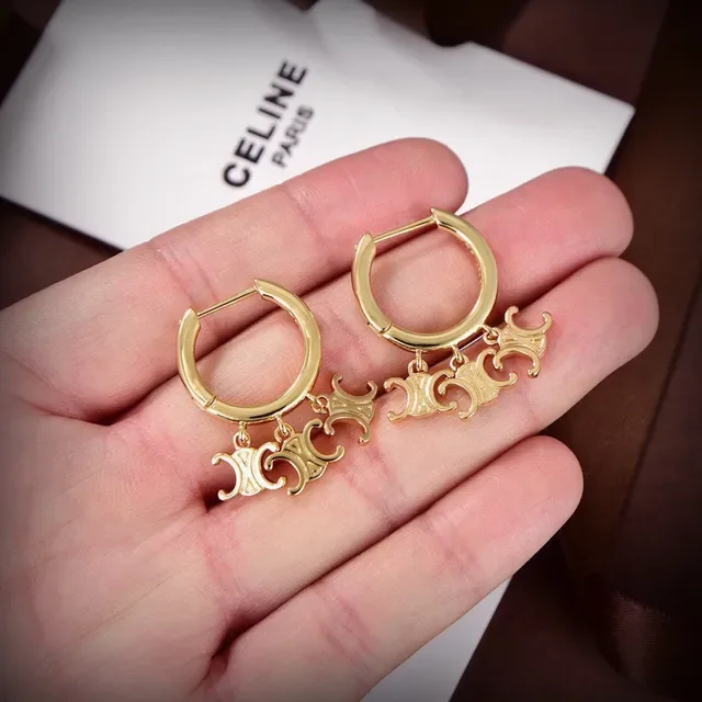 Celine Triomphe Gold Hinged Hoop Earrings 4