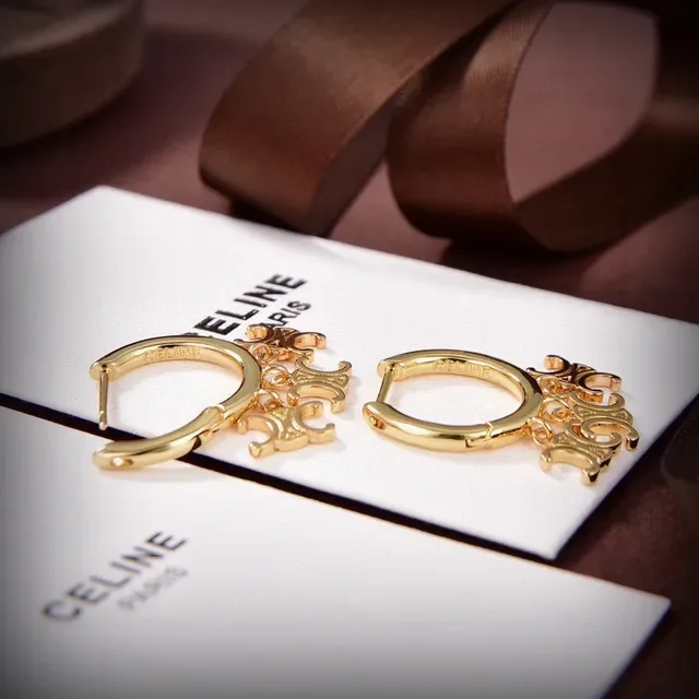 Celine Triomphe Gold Hinged Hoop Earrings 5