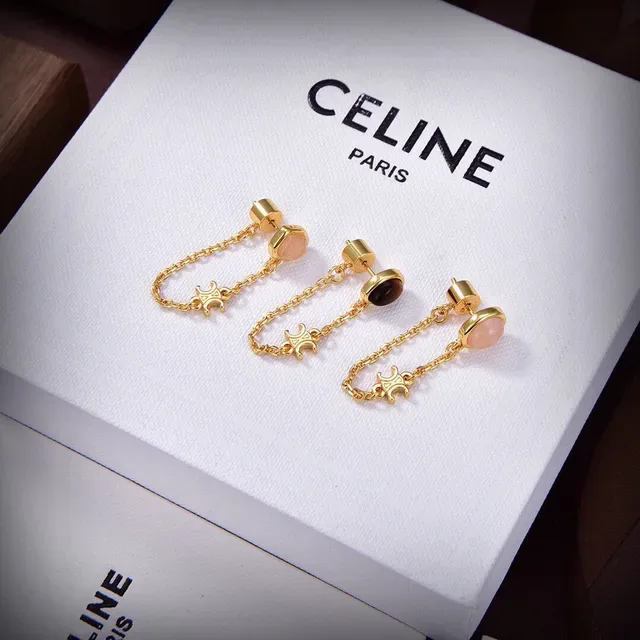 Celine Triomphe Gold-Tone and Pink Stone Necklace 7