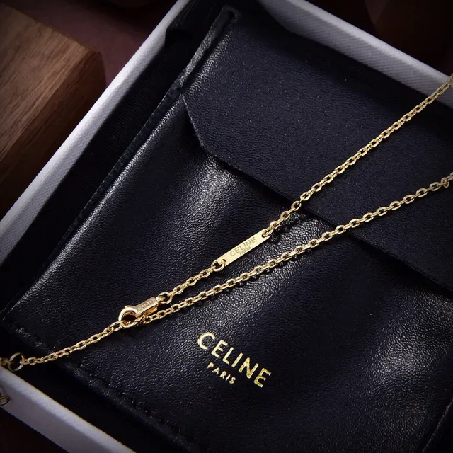 Celine Triomphe Gold-Tone and Pink Stone Necklace 8