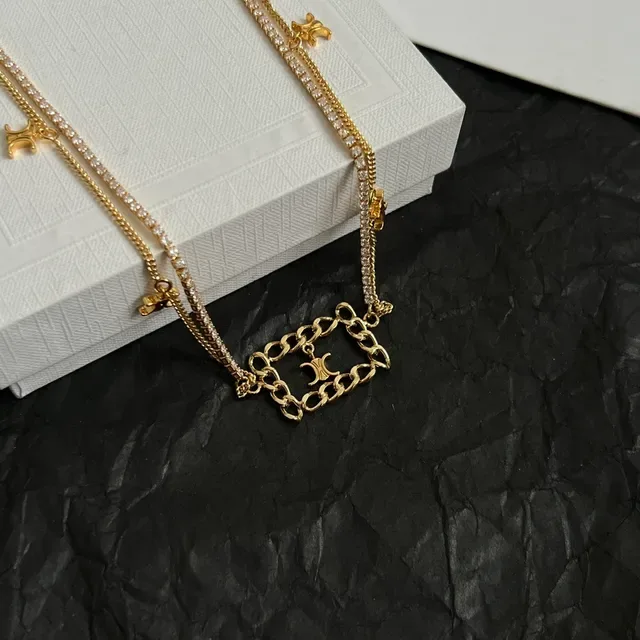 Celine Triomphe Gold-Tone Crystal Pavé Multi-Chain Necklace 4