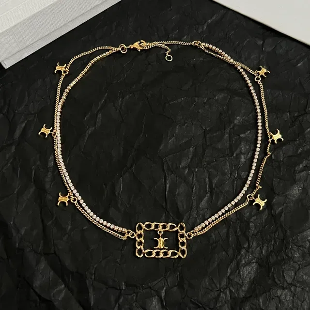 Celine Triomphe Gold-Tone Crystal Pavé Multi-Chain Necklace 5