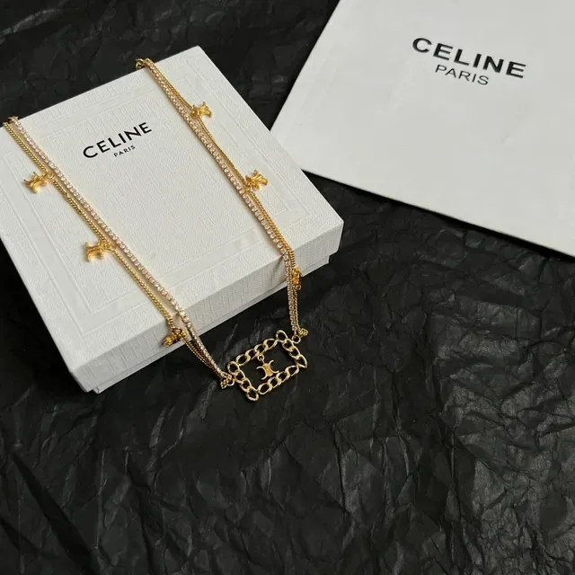Celine Triomphe Gold-Tone Crystal Pavé Multi-Chain Necklace 6