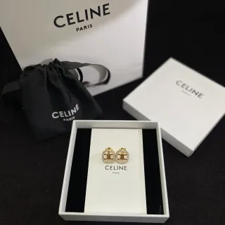 Celine Triomphe Gold-Tone Pavé Crystal Square Stud Earrings