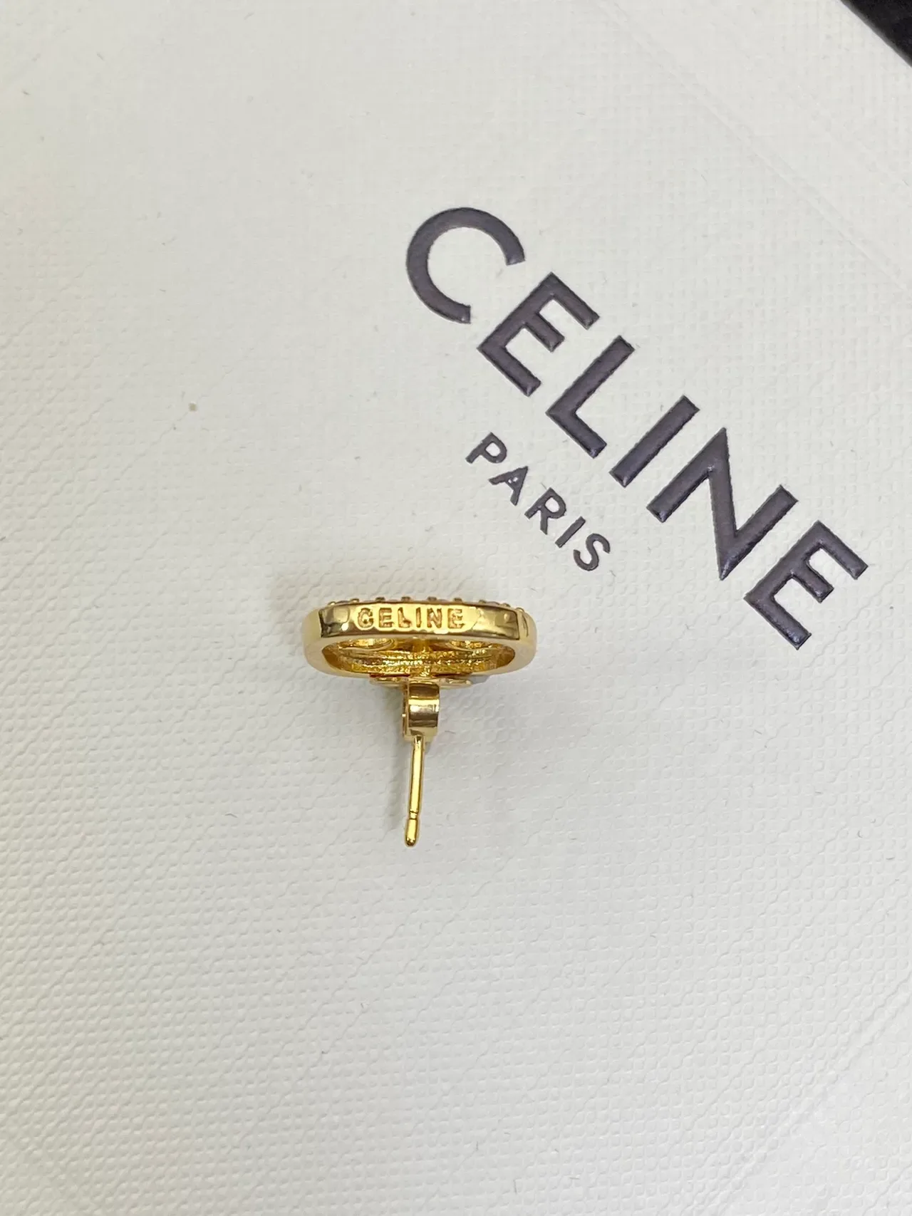 Celine Triomphe Gold-Tone Pavé Crystal Square Stud Earrings 2