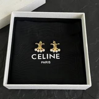 Celine Triomphe Gold-Tone Pearl Earrings