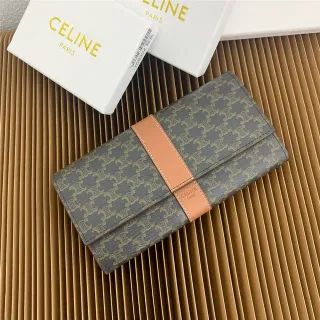 Celine Triomphe Monogram Gray and Tan Long Wallet