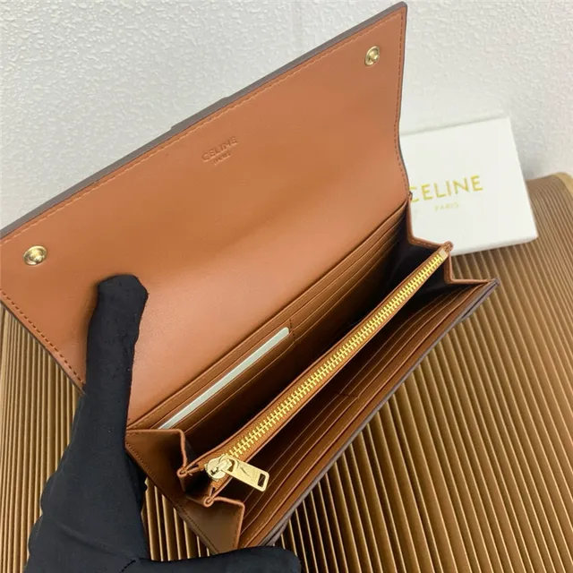 Celine Triomphe Monogram Gray and Tan Long Wallet 2
