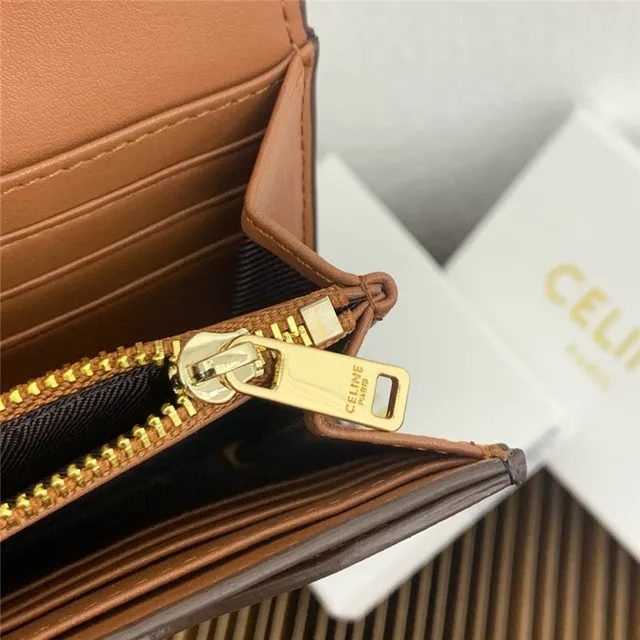 Celine Triomphe Monogram Gray and Tan Long Wallet 3