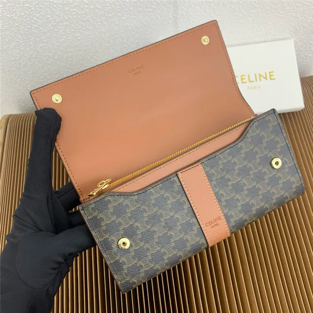 Celine Triomphe Monogram Gray and Tan Long Wallet 4