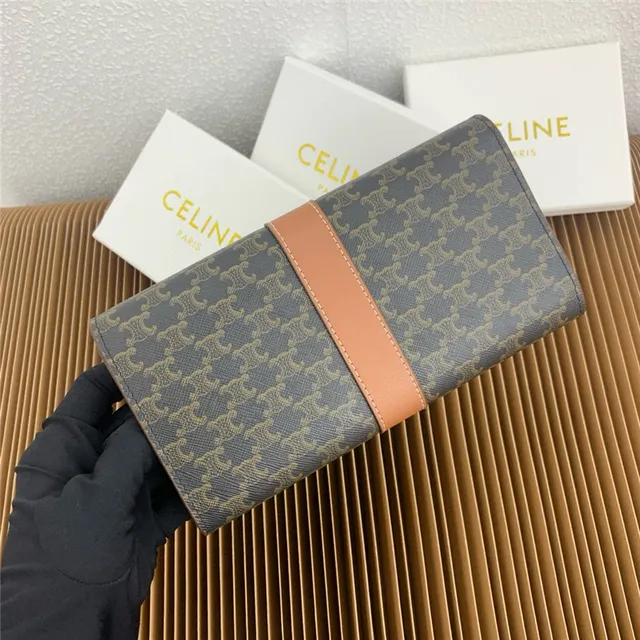 Celine Triomphe Monogram Gray and Tan Long Wallet 6
