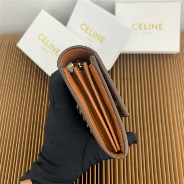 Celine Triomphe Monogram Gray and Tan Long Wallet 7