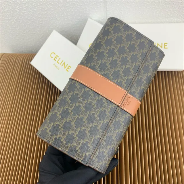 Celine Triomphe Monogram Gray and Tan Long Wallet 9