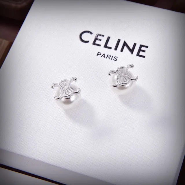Celine Triomphe Pearl Stud Earrings 2