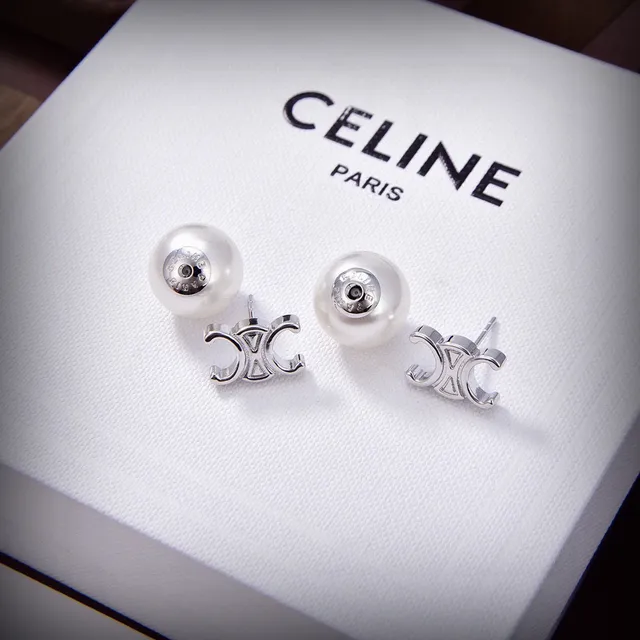 Celine Triomphe Pearl Stud Earrings 4