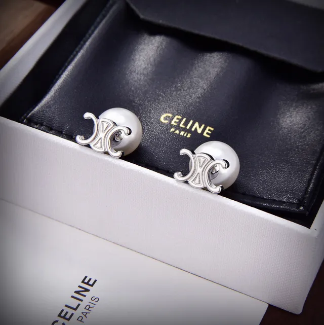 Celine Triomphe Pearl Stud Earrings 5