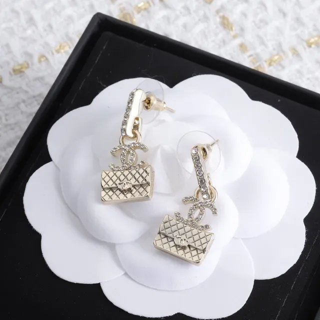 Chanel Bag Motif Crystal Quilted Earrings 2