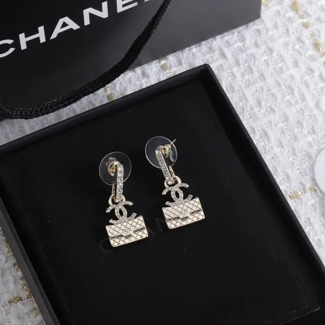 Chanel Bag Motif Crystal Quilted Earrings 3