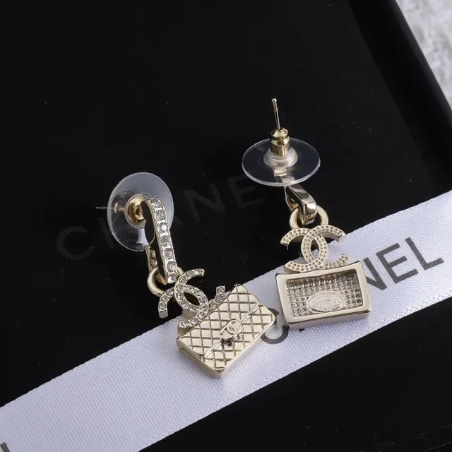 Chanel Bag Motif Crystal Quilted Earrings 4