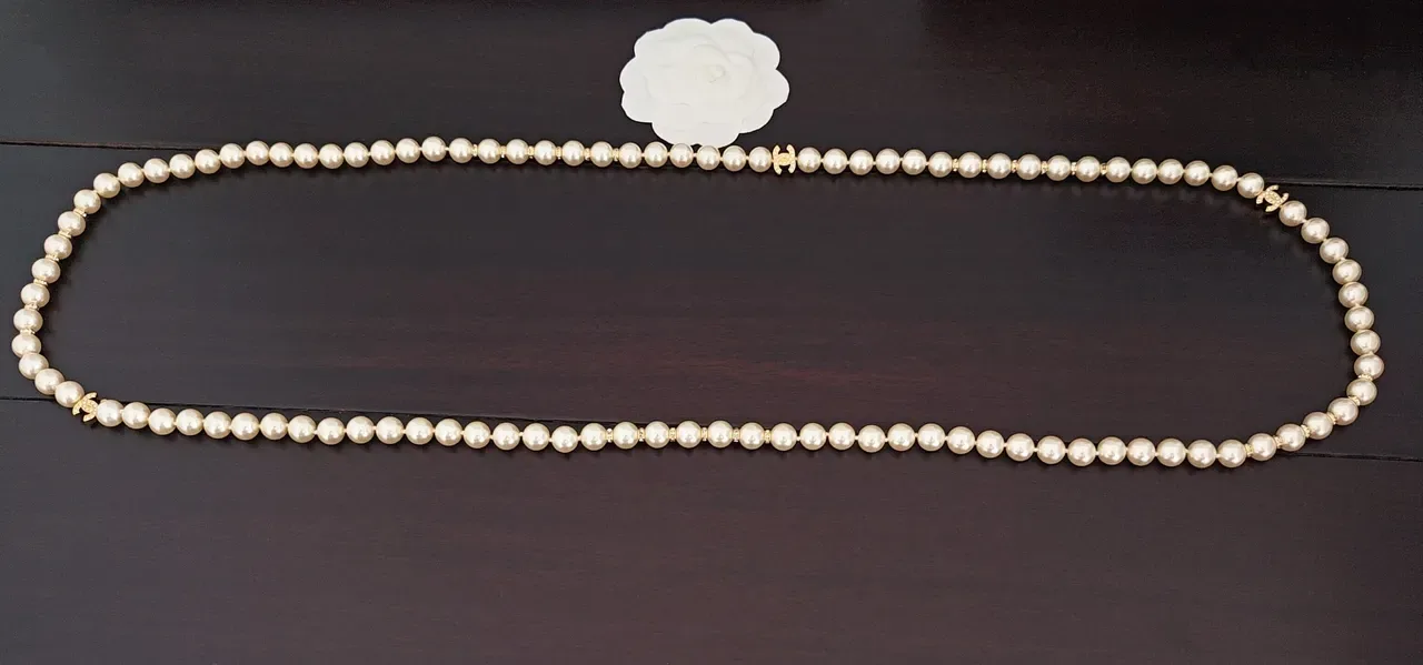 Chanel Colar de pérolas Bege Dourado Duplo Fio 2