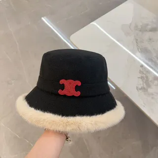 Chanel Black Beige Tweed Fur-Trimmed Bucket Hat