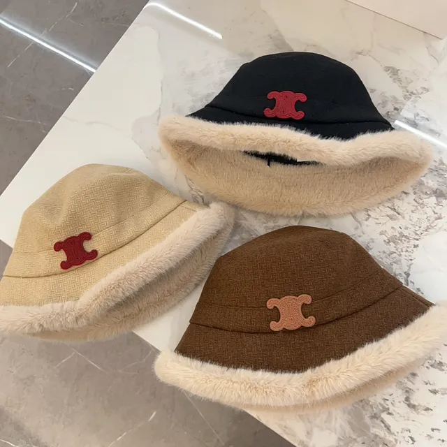 Chanel Noir Beige Tweed Fourré de Fourrure Chapeau de Seau 2