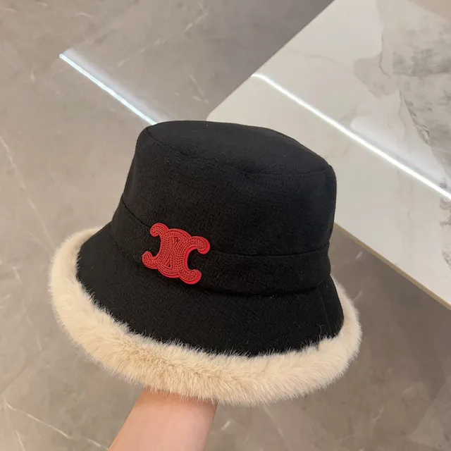 Chanel Noir Beige Tweed Fourré de Fourrure Chapeau de Seau 4