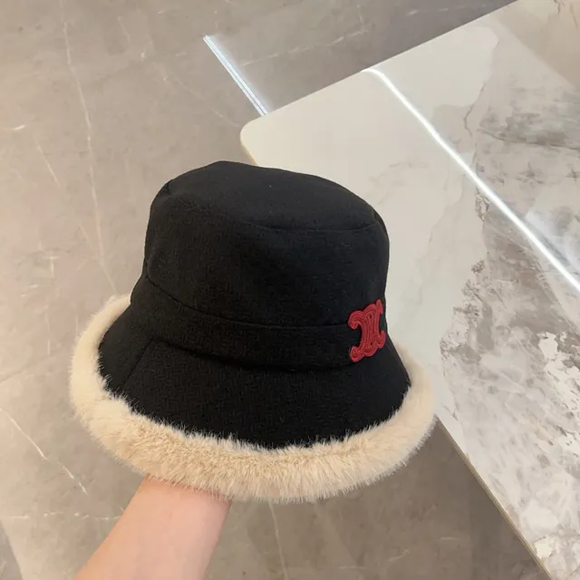 Chanel Noir Beige Tweed Fourré de Fourrure Chapeau de Seau 6